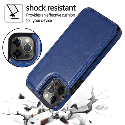 For iPhone 14 Pro Max Card Holder Kickstand Phone Cover Crazy Horse Texture Leather Coated TPU Mobile Case