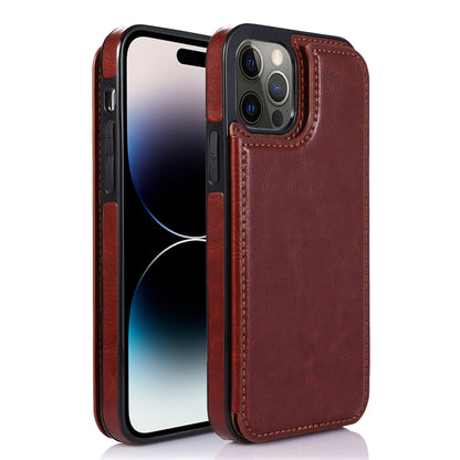 For iPhone 14 Pro Max Card Holder Kickstand Phone Cover Crazy Horse Texture Leather Coated TPU Mobile Case