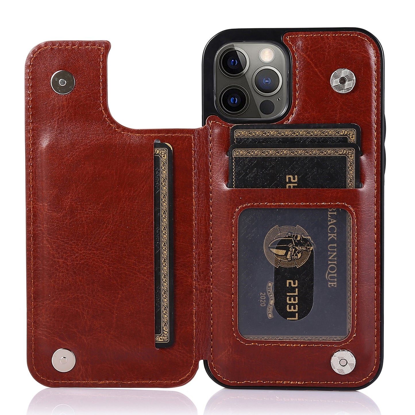 For iPhone 14 Pro Max Card Holder Kickstand Phone Cover Crazy Horse Texture Leather Coated TPU Mobile Case