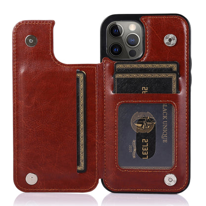 For iPhone 14 Pro Max Card Holder Kickstand Phone Cover Crazy Horse Texture Leather Coated TPU Mobile Case