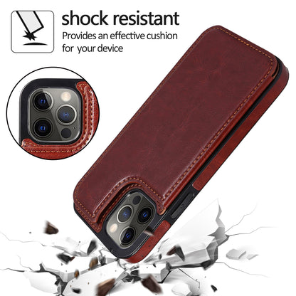 For iPhone 14 Pro Max Card Holder Kickstand Phone Cover Crazy Horse Texture Leather Coated TPU Mobile Case