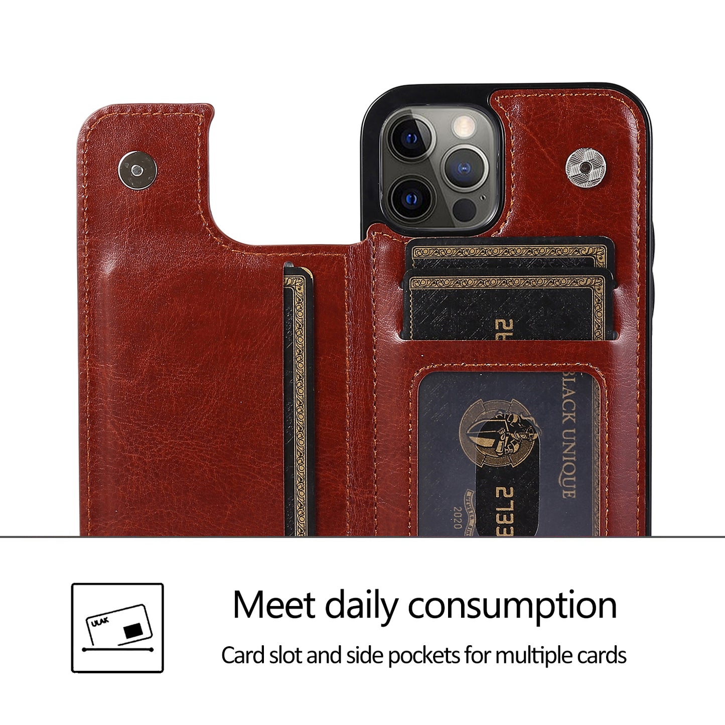 For iPhone 14 Pro Max Card Holder Kickstand Phone Cover Crazy Horse Texture Leather Coated TPU Mobile Case