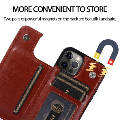 For iPhone 14 Pro Max Card Holder Kickstand Phone Cover Crazy Horse Texture Leather Coated TPU Mobile Case