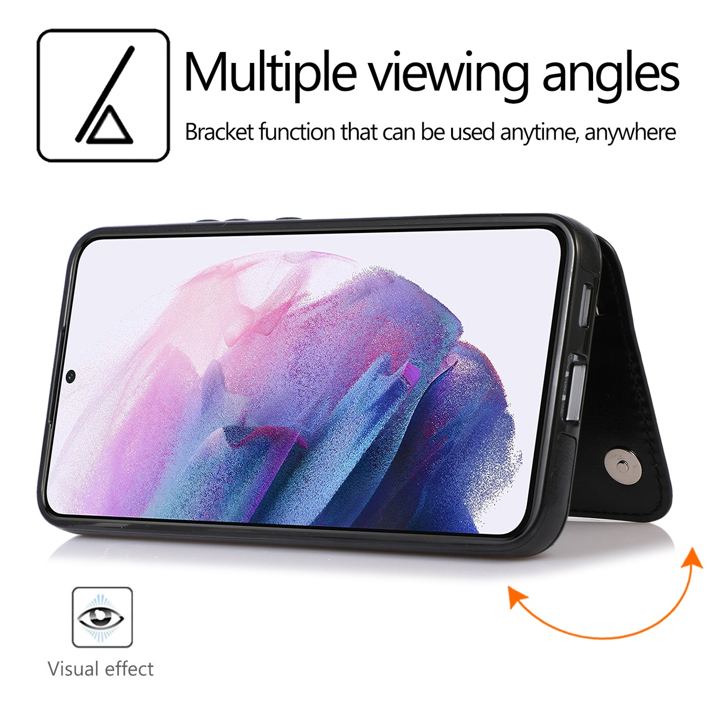 For Samsung Galaxy S23 PU Leather Coated TPU Phone Case Dual Buttons Card Holder Kickstand Cover