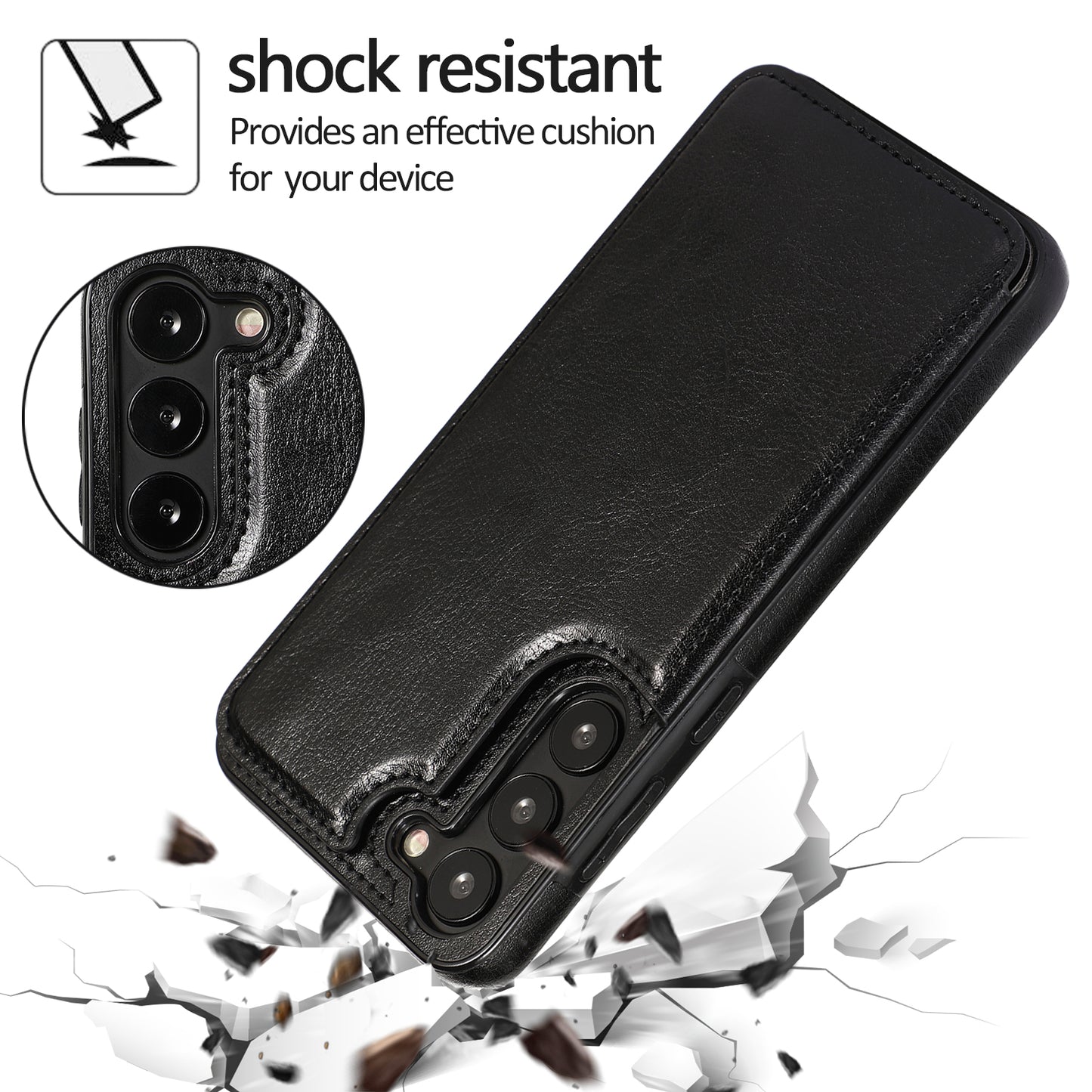 For Samsung Galaxy S23 PU Leather Coated TPU Phone Case Dual Buttons Card Holder Kickstand Cover