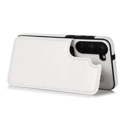 For Samsung Galaxy S23 PU Leather Coated TPU Phone Case Dual Buttons Card Holder Kickstand Cover