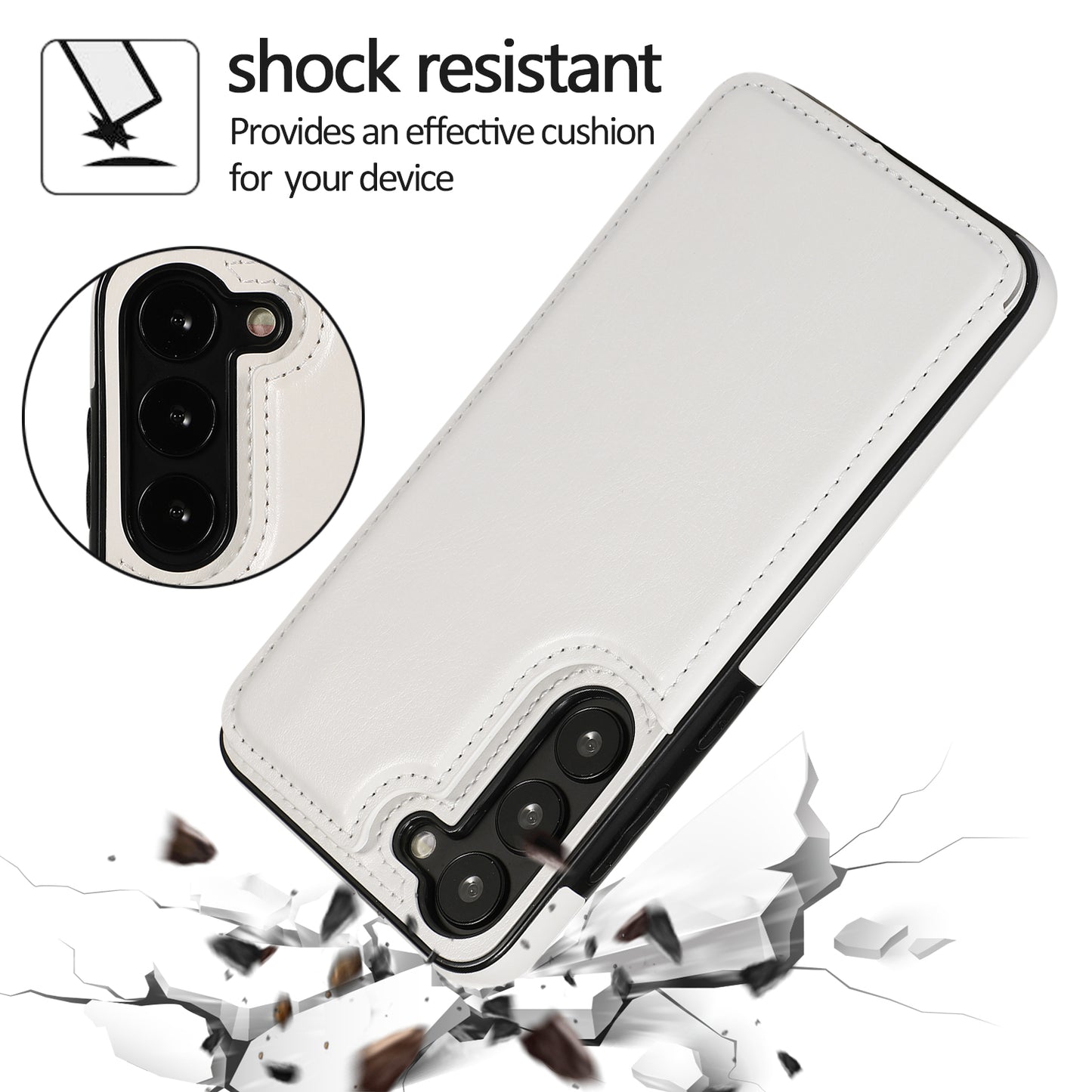 For Samsung Galaxy S23 PU Leather Coated TPU Phone Case Dual Buttons Card Holder Kickstand Cover