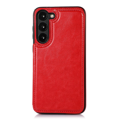 For Samsung Galaxy S23 PU Leather Coated TPU Phone Case Dual Buttons Card Holder Kickstand Cover