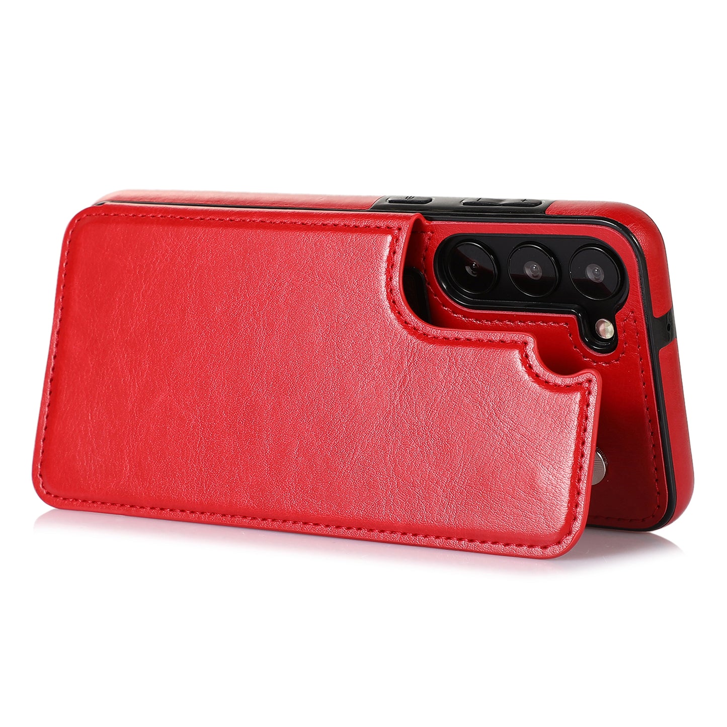 For Samsung Galaxy S23 PU Leather Coated TPU Phone Case Dual Buttons Card Holder Kickstand Cover