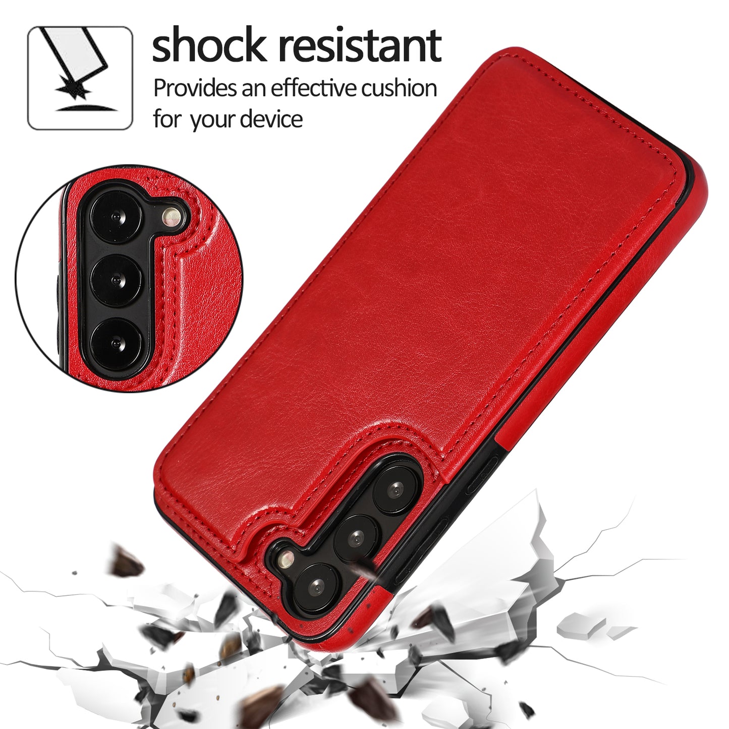 For Samsung Galaxy S23 PU Leather Coated TPU Phone Case Dual Buttons Card Holder Kickstand Cover