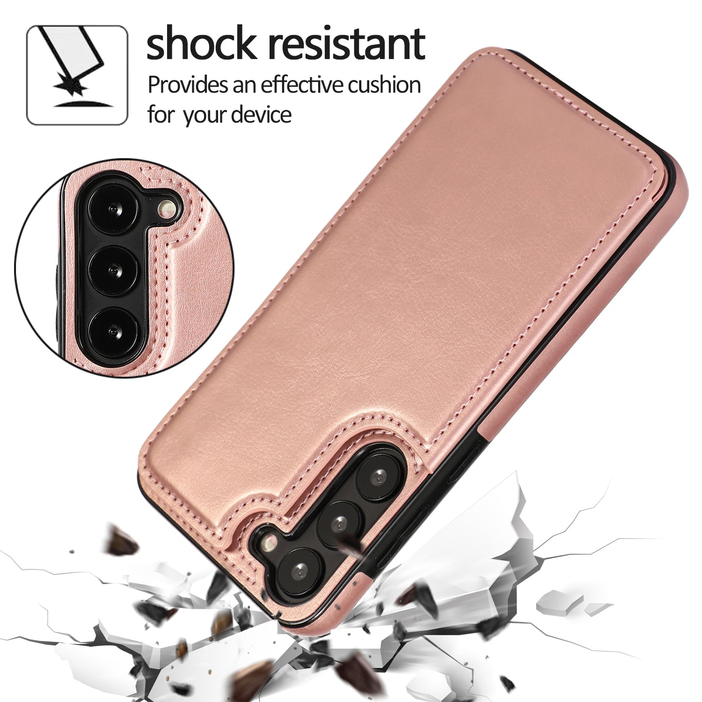 For Samsung Galaxy S23 PU Leather Coated TPU Phone Case Dual Buttons Card Holder Kickstand Cover