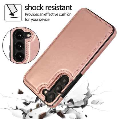 For Samsung Galaxy S23 PU Leather Coated TPU Phone Case Dual Buttons Card Holder Kickstand Cover