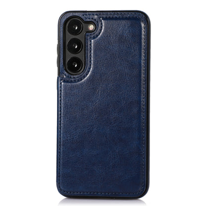 For Samsung Galaxy S23 PU Leather Coated TPU Phone Case Dual Buttons Card Holder Kickstand Cover