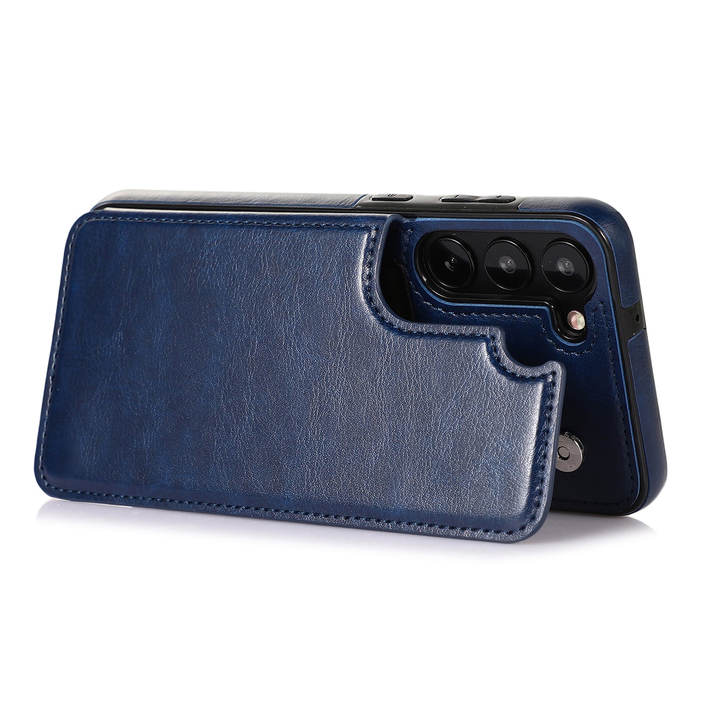 For Samsung Galaxy S23 PU Leather Coated TPU Phone Case Dual Buttons Card Holder Kickstand Cover