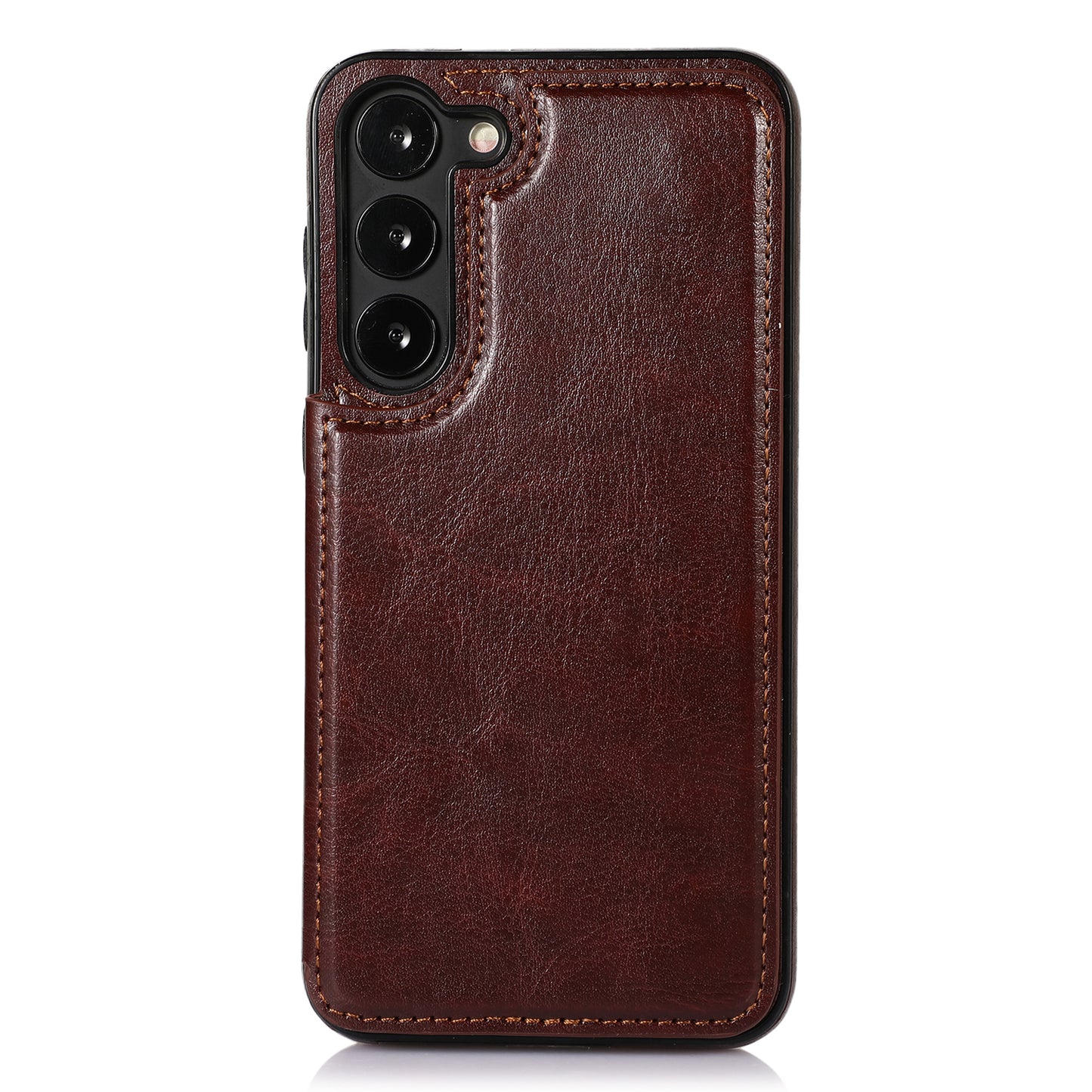 For Samsung Galaxy S23 PU Leather Coated TPU Phone Case Dual Buttons Card Holder Kickstand Cover