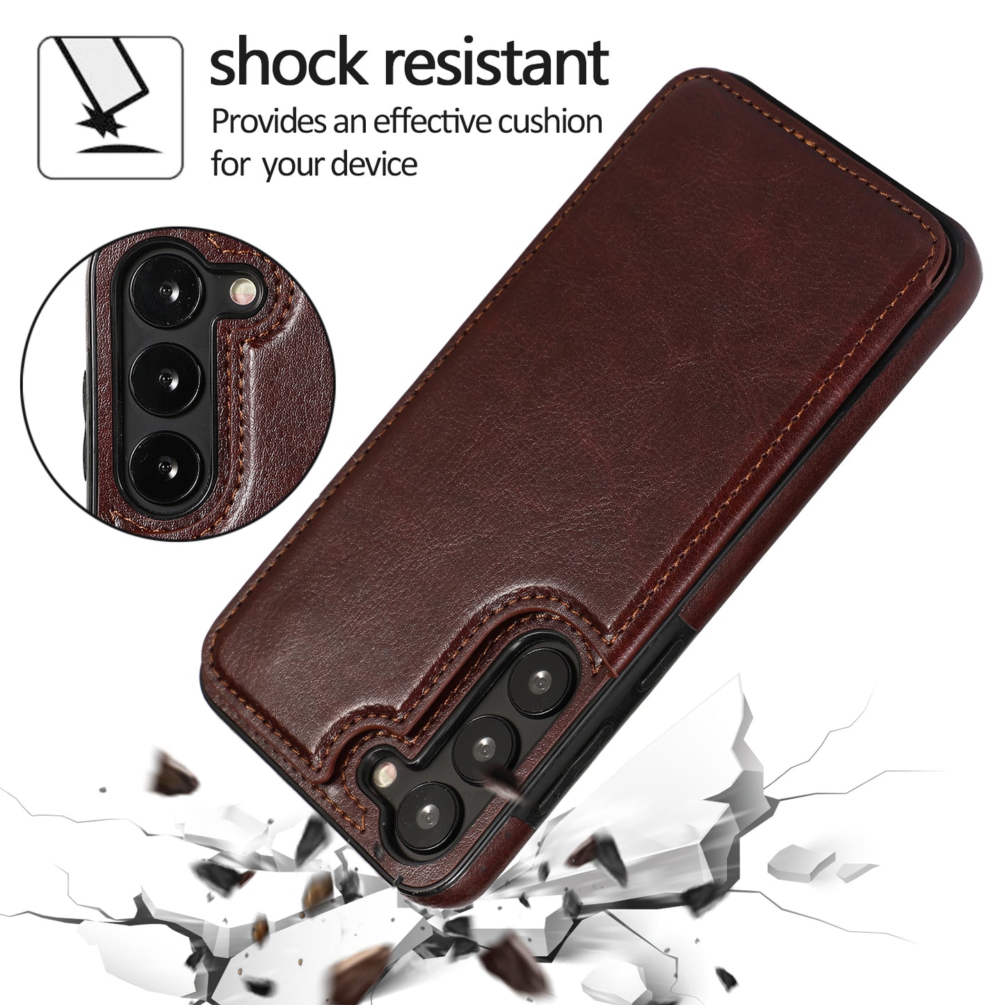 For Samsung Galaxy S23 PU Leather Coated TPU Phone Case Dual Buttons Card Holder Kickstand Cover