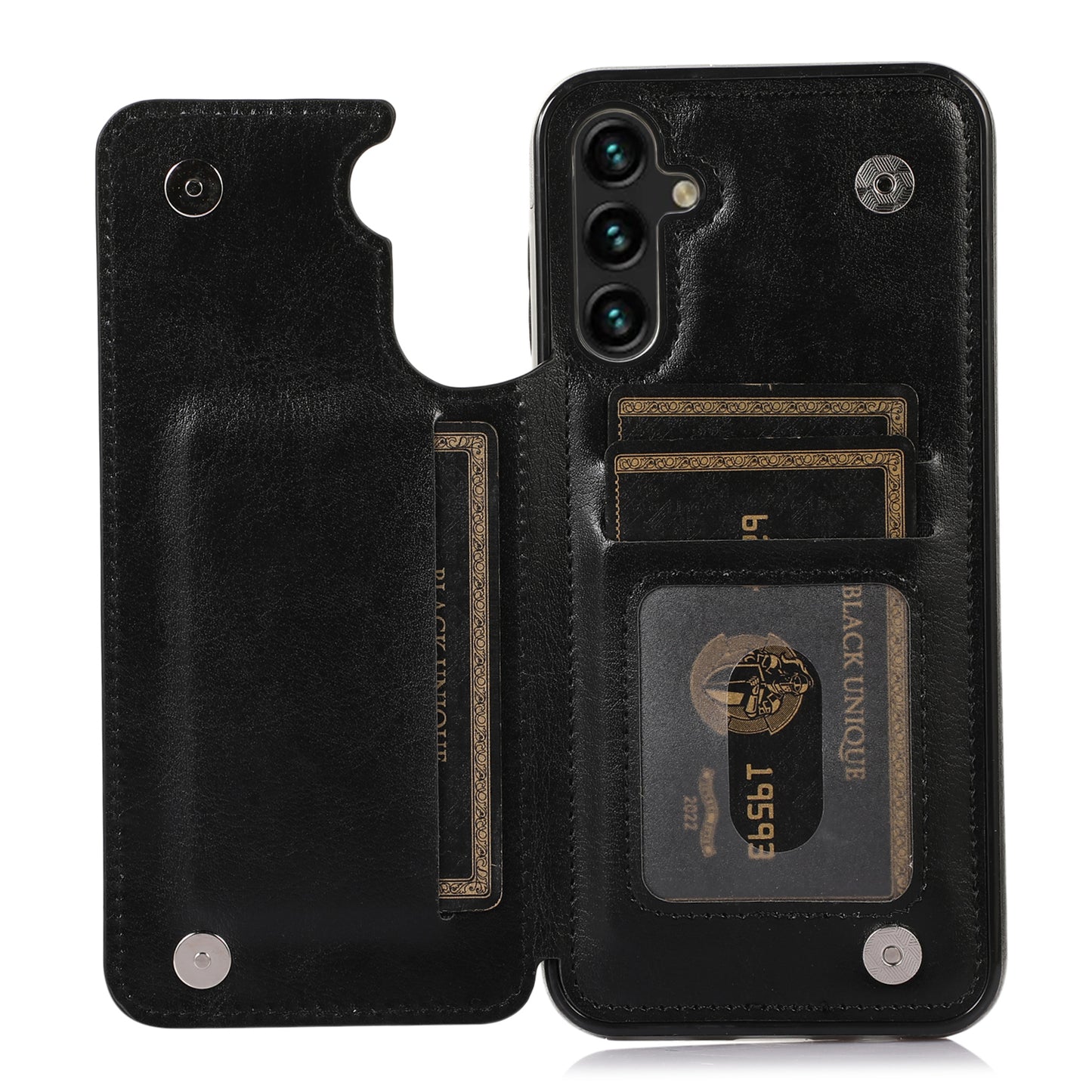 For Samsung Galaxy A54 5G Card Holder Phone Cover PU Leather Coated TPU Kickstand Case