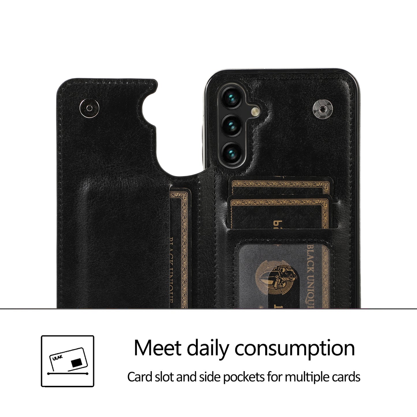 For Samsung Galaxy A54 5G Card Holder Phone Cover PU Leather Coated TPU Kickstand Case