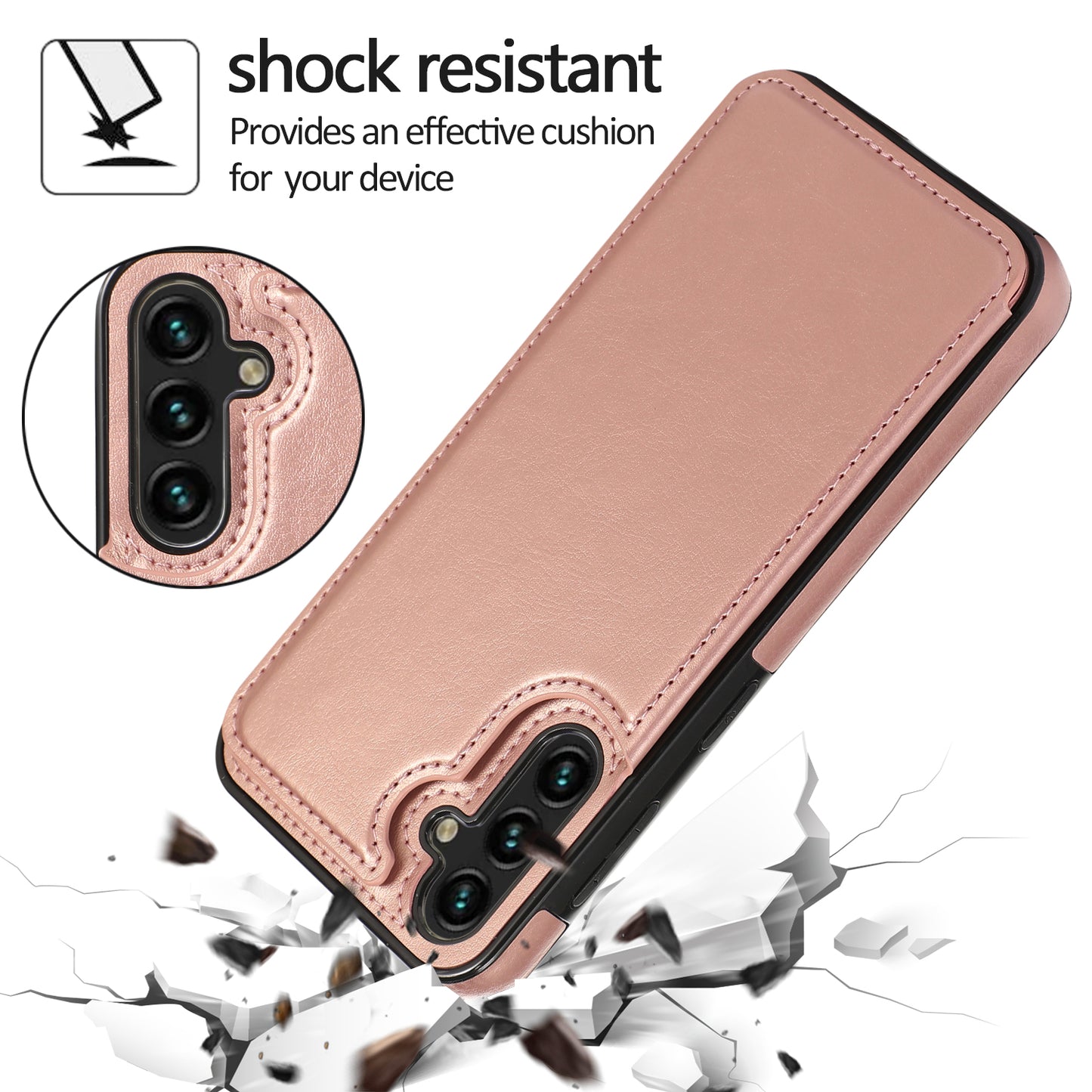 For Samsung Galaxy A54 5G Card Holder Phone Cover PU Leather Coated TPU Kickstand Case