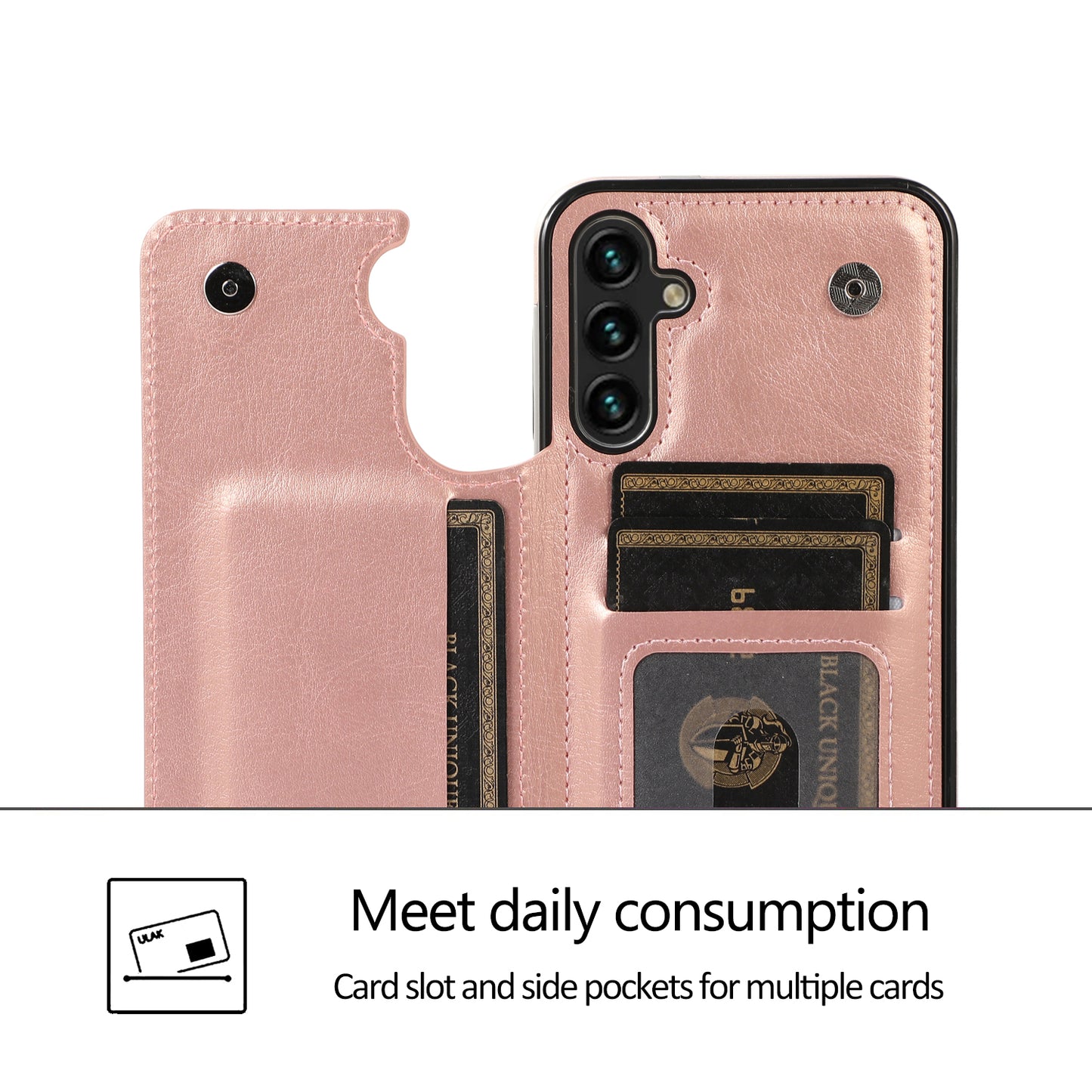 For Samsung Galaxy A54 5G Card Holder Phone Cover PU Leather Coated TPU Kickstand Case