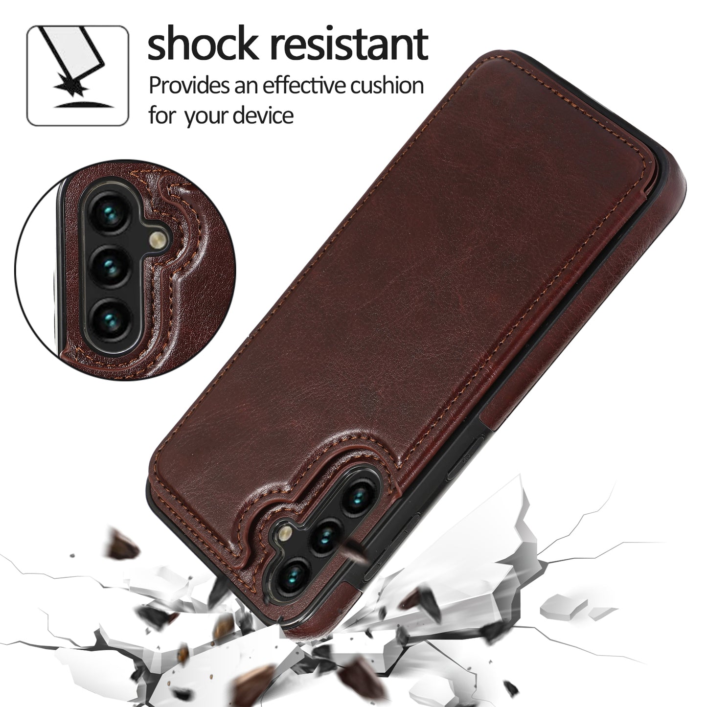 For Samsung Galaxy A54 5G Card Holder Phone Cover PU Leather Coated TPU Kickstand Case