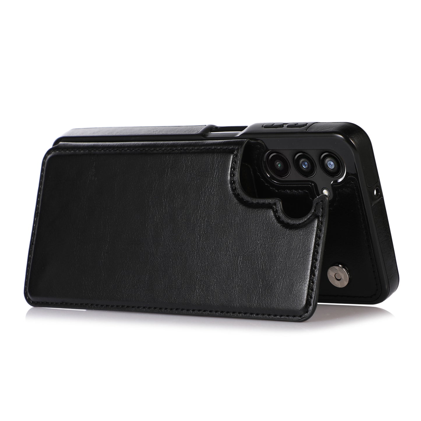 For Samsung Galaxy A13 5G Dual Magnetic Buttons Card Slots Kickstand Cover Leather Coated TPU Phone Case