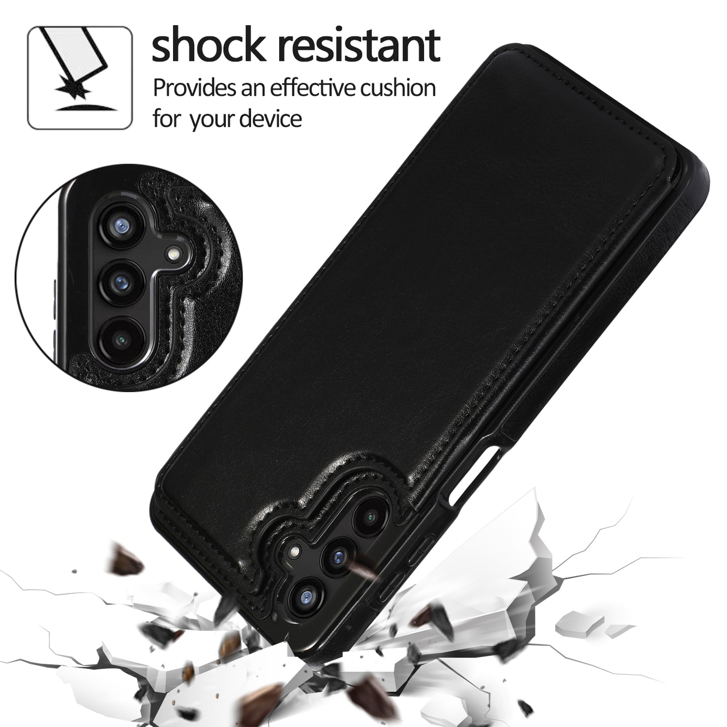 For Samsung Galaxy A13 5G Dual Magnetic Buttons Card Slots Kickstand Cover Leather Coated TPU Phone Case