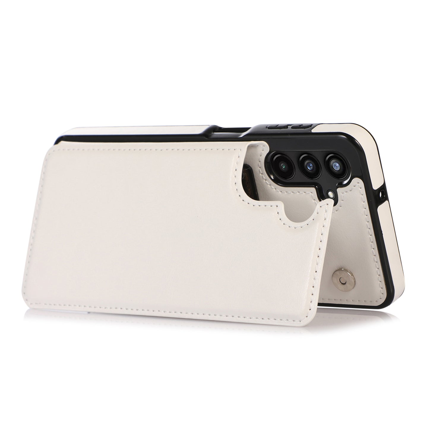 For Samsung Galaxy A13 5G Dual Magnetic Buttons Card Slots Kickstand Cover Leather Coated TPU Phone Case