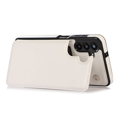 For Samsung Galaxy A13 5G Dual Magnetic Buttons Card Slots Kickstand Cover Leather Coated TPU Phone Case