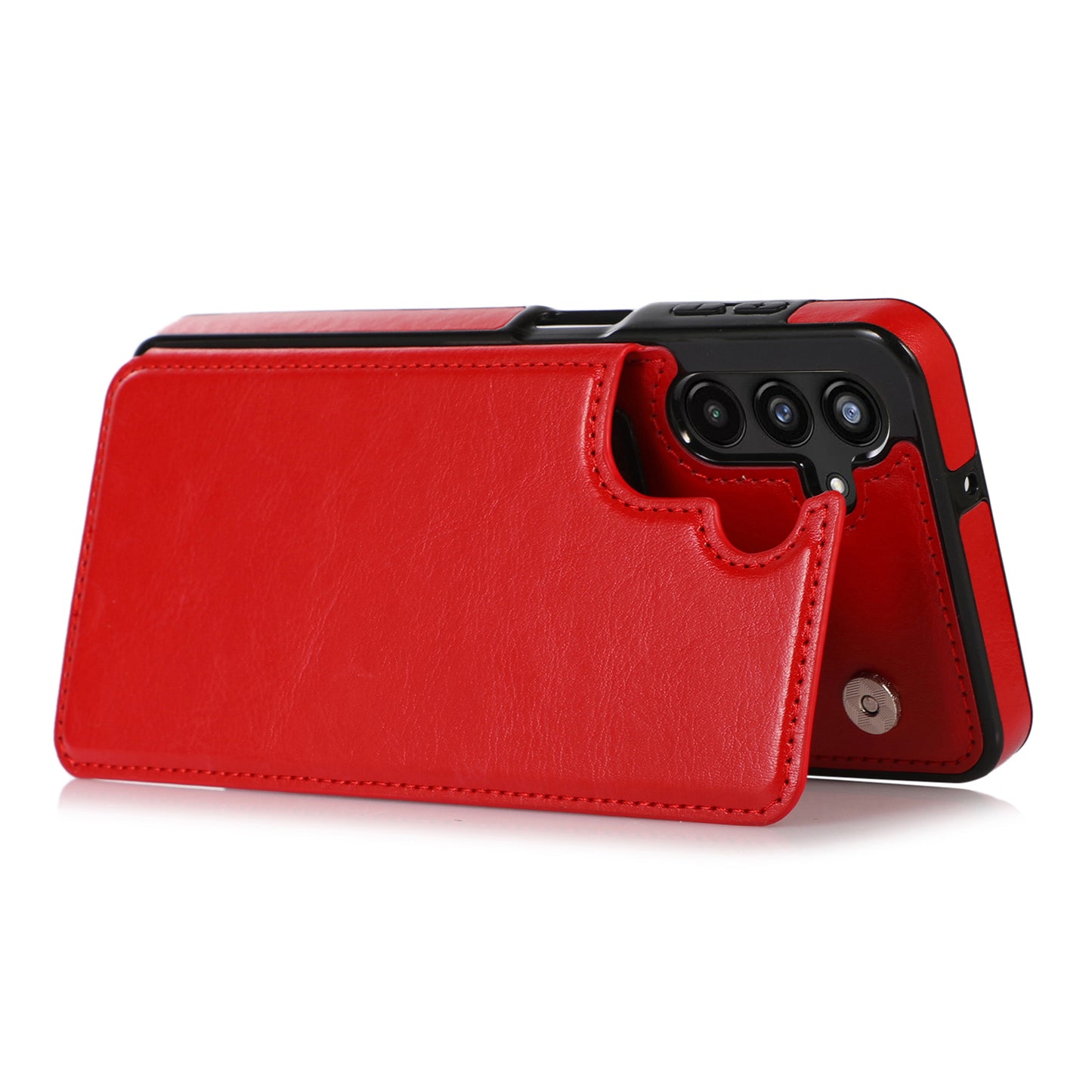 For Samsung Galaxy A13 5G Dual Magnetic Buttons Card Slots Kickstand Cover Leather Coated TPU Phone Case