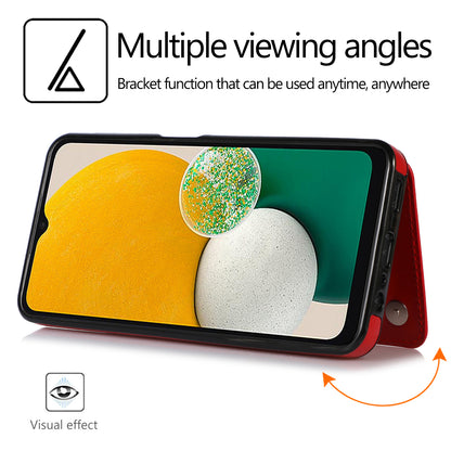 For Samsung Galaxy A13 5G Dual Magnetic Buttons Card Slots Kickstand Cover Leather Coated TPU Phone Case