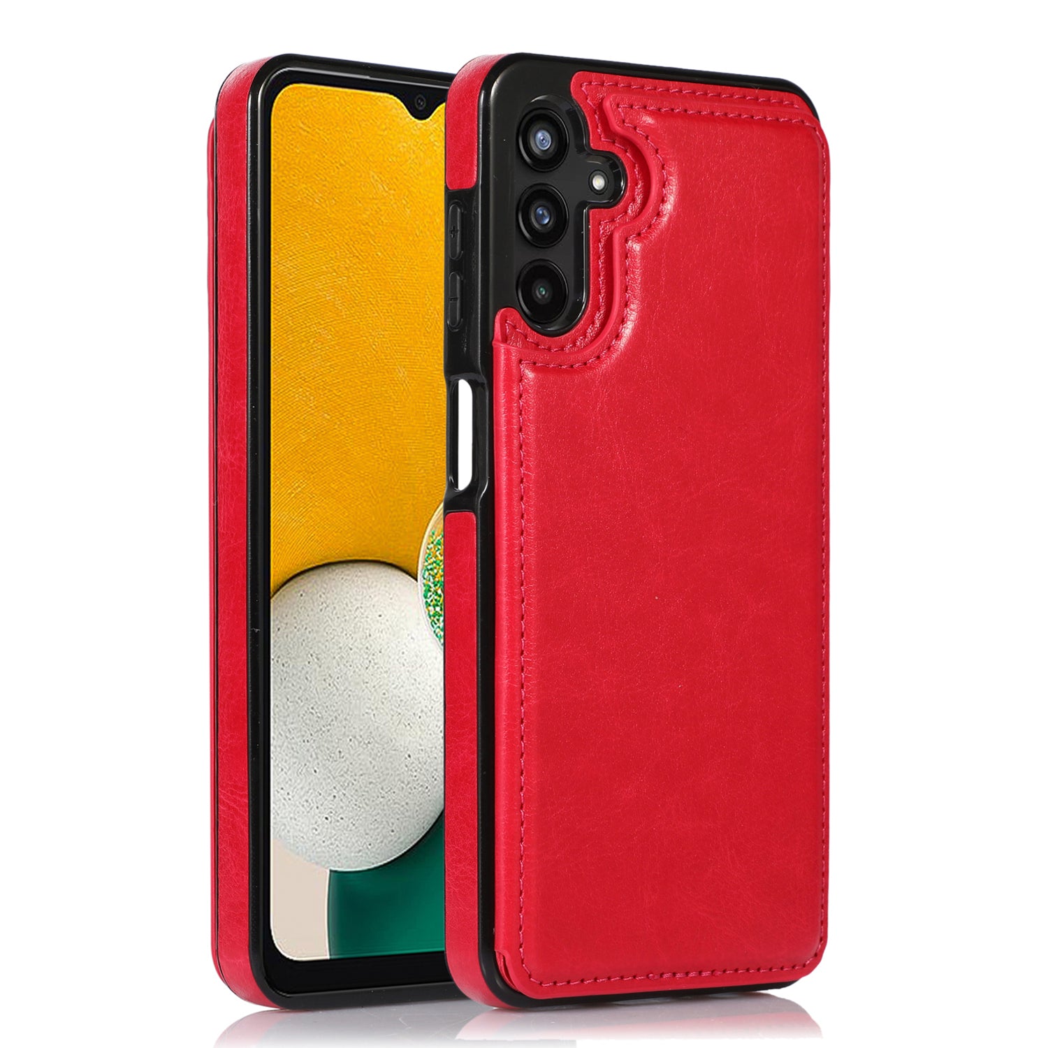 For Samsung Galaxy A13 5G Dual Magnetic Buttons Card Slots Kickstand Cover Leather Coated TPU Phone Case