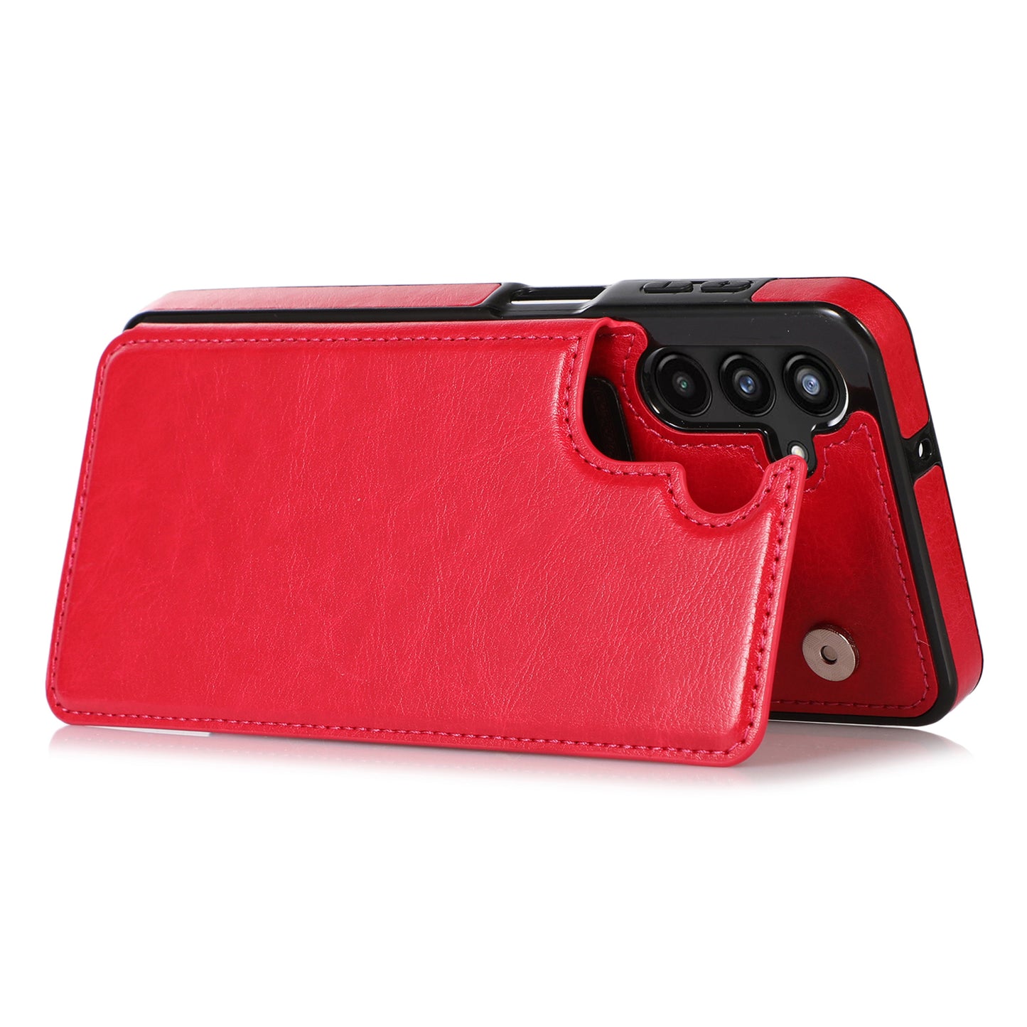 For Samsung Galaxy A13 5G Dual Magnetic Buttons Card Slots Kickstand Cover Leather Coated TPU Phone Case