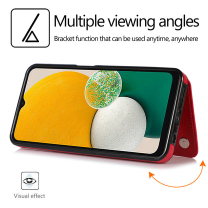 For Samsung Galaxy A13 5G Dual Magnetic Buttons Card Slots Kickstand Cover Leather Coated TPU Phone Case