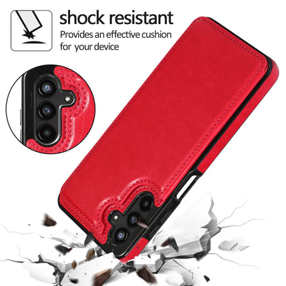 For Samsung Galaxy A13 5G Dual Magnetic Buttons Card Slots Kickstand Cover Leather Coated TPU Phone Case