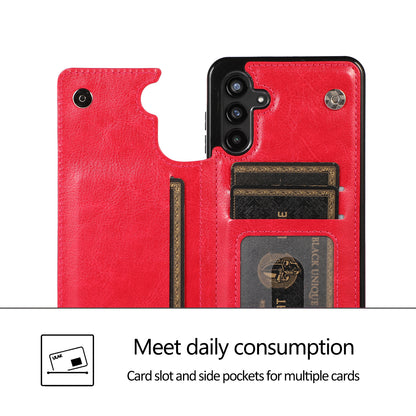 For Samsung Galaxy A13 5G Dual Magnetic Buttons Card Slots Kickstand Cover Leather Coated TPU Phone Case