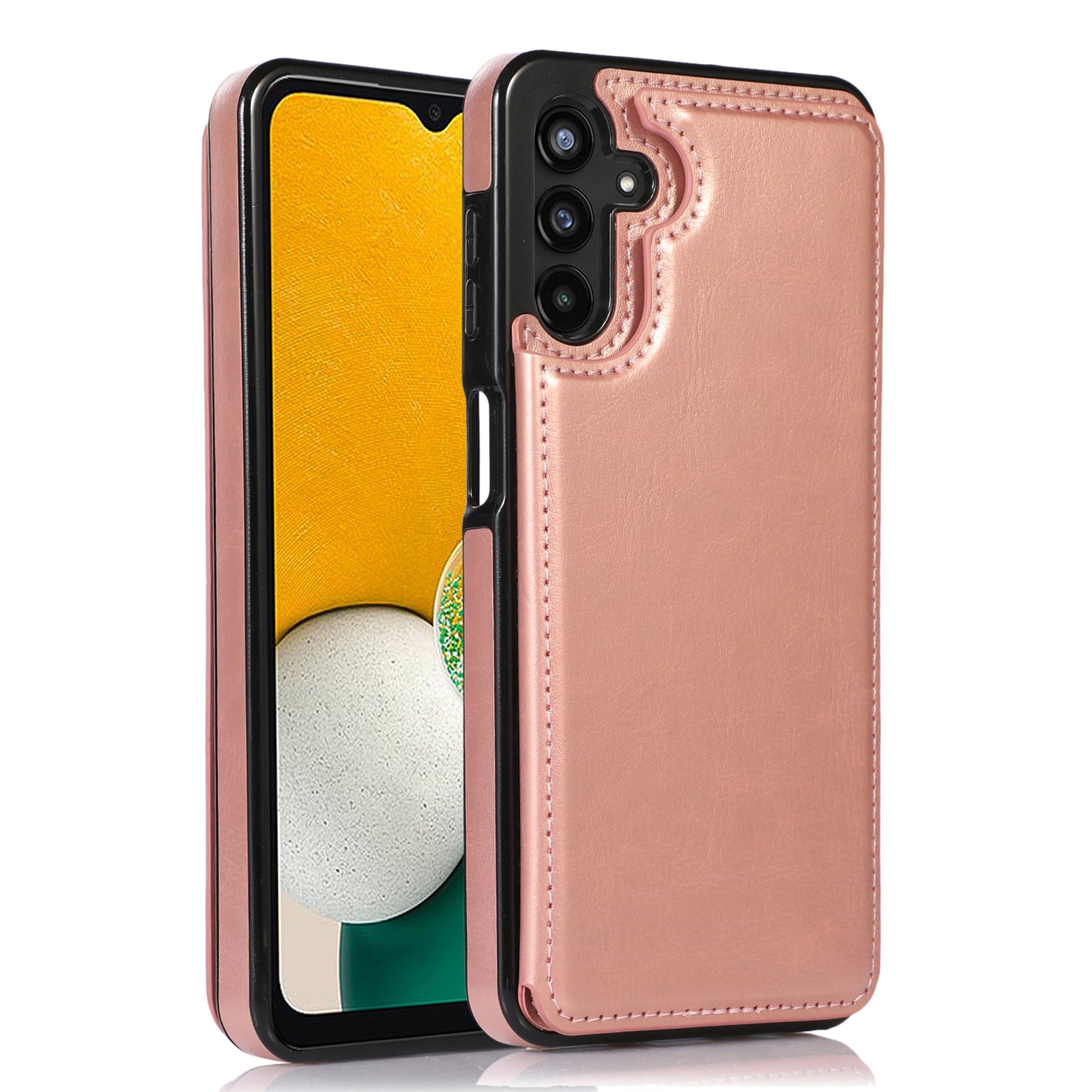 For Samsung Galaxy A13 5G Dual Magnetic Buttons Card Slots Kickstand Cover Leather Coated TPU Phone Case