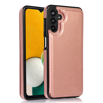 For Samsung Galaxy A13 5G Dual Magnetic Buttons Card Slots Kickstand Cover Leather Coated TPU Phone Case