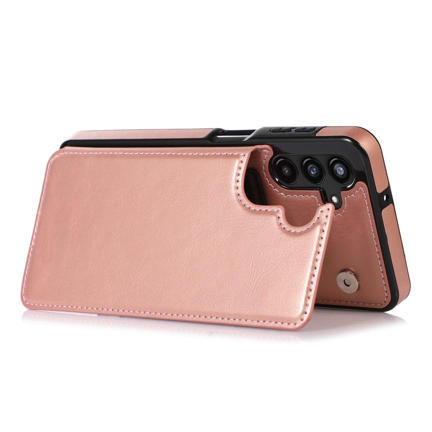 For Samsung Galaxy A13 5G Dual Magnetic Buttons Card Slots Kickstand Cover Leather Coated TPU Phone Case