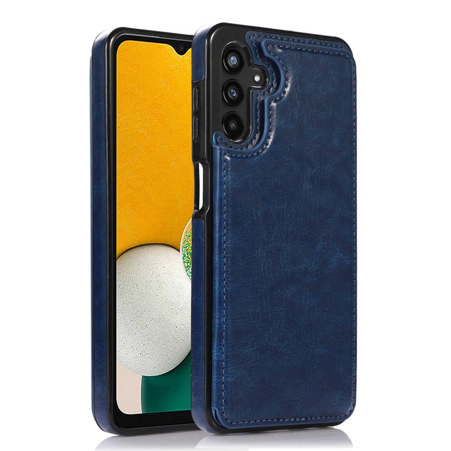 For Samsung Galaxy A13 5G Dual Magnetic Buttons Card Slots Kickstand Cover Leather Coated TPU Phone Case