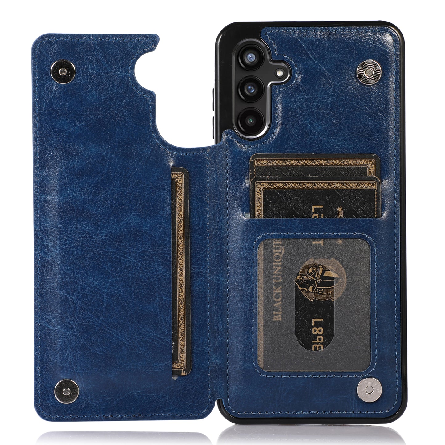 For Samsung Galaxy A13 5G Dual Magnetic Buttons Card Slots Kickstand Cover Leather Coated TPU Phone Case