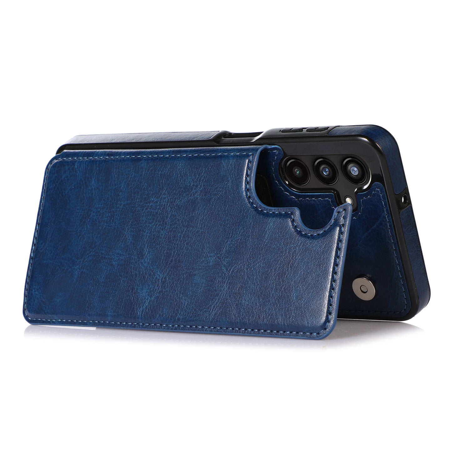 For Samsung Galaxy A13 5G Dual Magnetic Buttons Card Slots Kickstand Cover Leather Coated TPU Phone Case