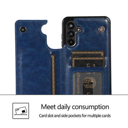 For Samsung Galaxy A13 5G Dual Magnetic Buttons Card Slots Kickstand Cover Leather Coated TPU Phone Case
