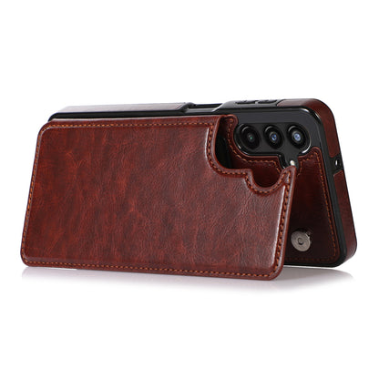 For Samsung Galaxy A13 5G Dual Magnetic Buttons Card Slots Kickstand Cover Leather Coated TPU Phone Case