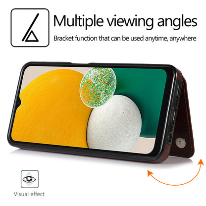 For Samsung Galaxy A13 5G Dual Magnetic Buttons Card Slots Kickstand Cover Leather Coated TPU Phone Case