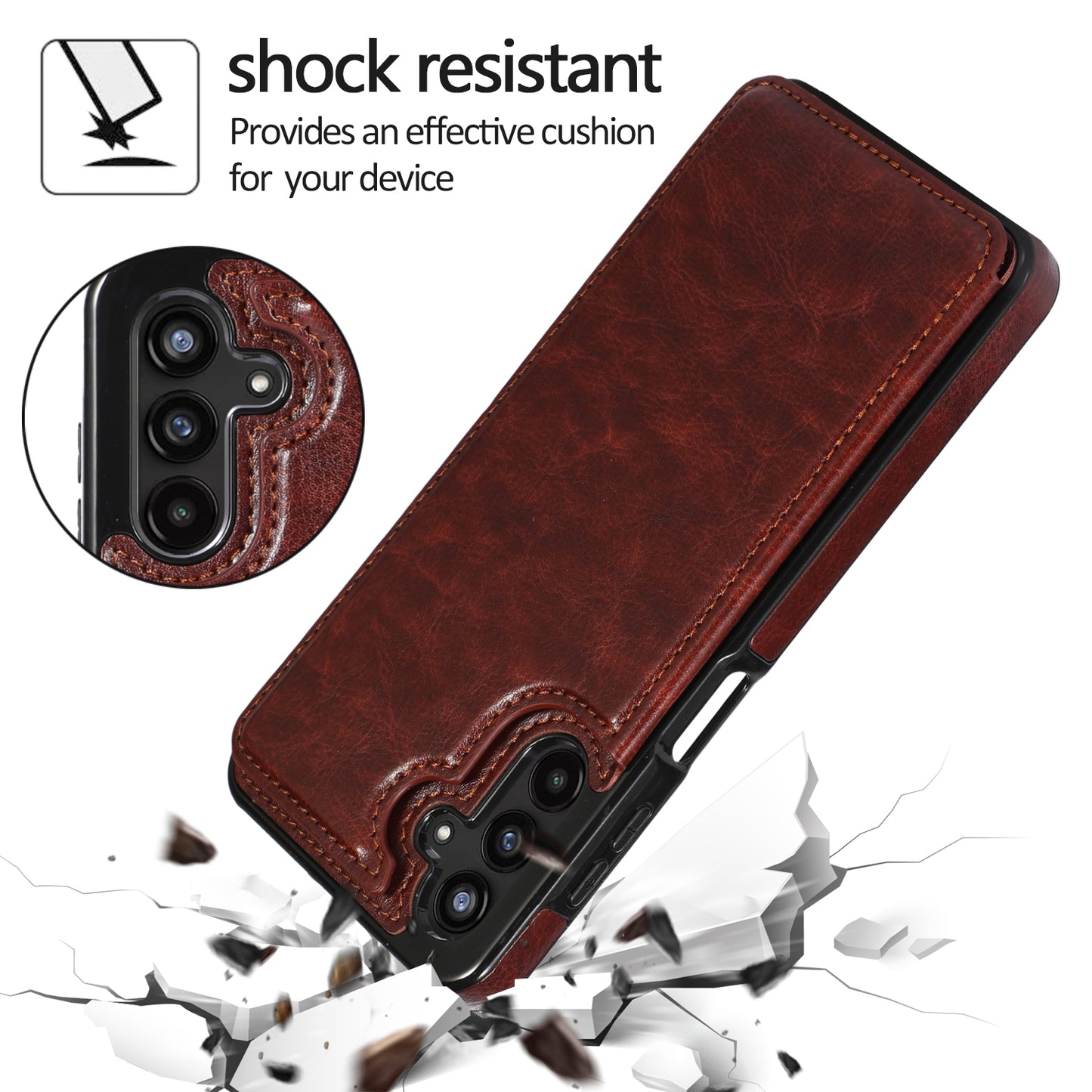 For Samsung Galaxy A13 5G Dual Magnetic Buttons Card Slots Kickstand Cover Leather Coated TPU Phone Case