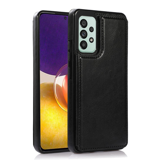 For Samsung Galaxy A53 5G Dual Buttons Card Slots Kickstand Back Cover PU Leather Coated TPU Phone Case