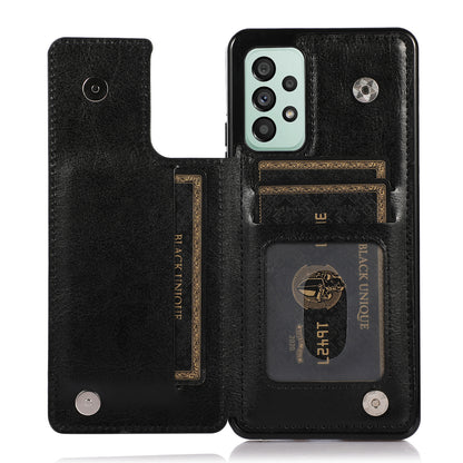 For Samsung Galaxy A53 5G Dual Buttons Card Slots Kickstand Back Cover PU Leather Coated TPU Phone Case