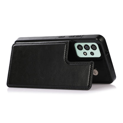 For Samsung Galaxy A53 5G Dual Buttons Card Slots Kickstand Back Cover PU Leather Coated TPU Phone Case