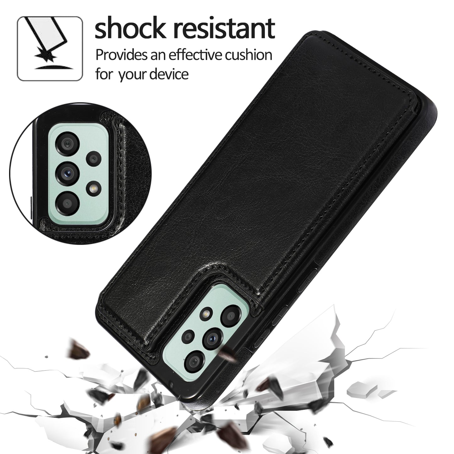 For Samsung Galaxy A53 5G Dual Buttons Card Slots Kickstand Back Cover PU Leather Coated TPU Phone Case